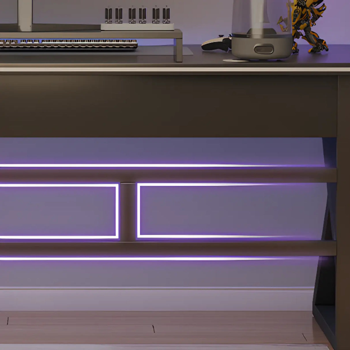 Black Gaming Desk with Steel Frame for Two People Image - 3