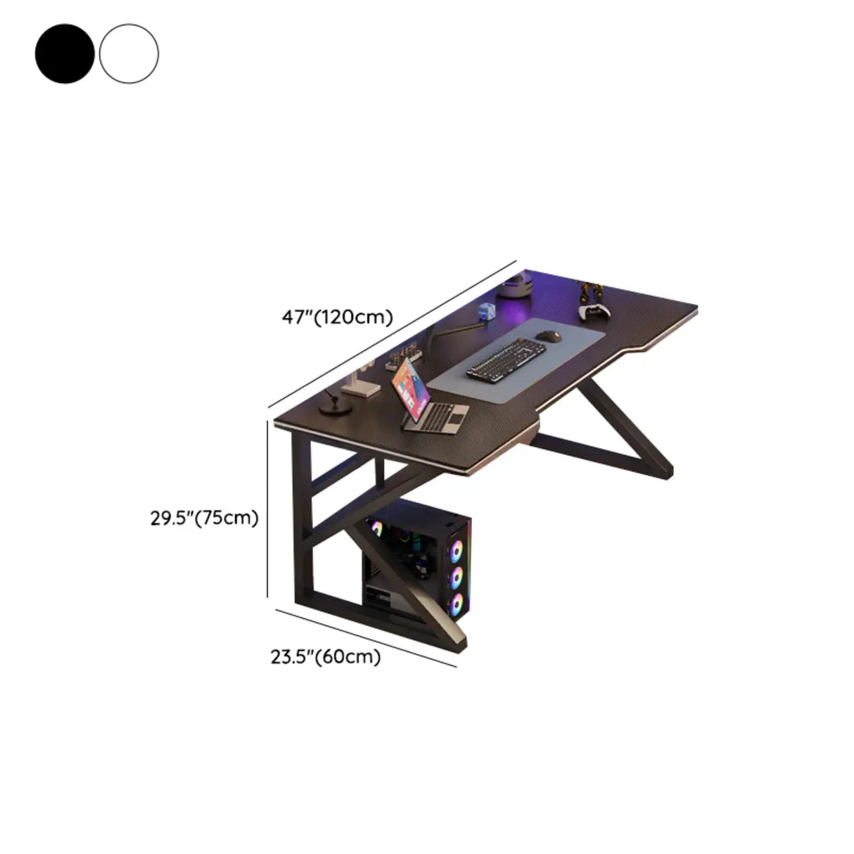 Black Gaming Desk with Steel Frame for Two People Image - 30
