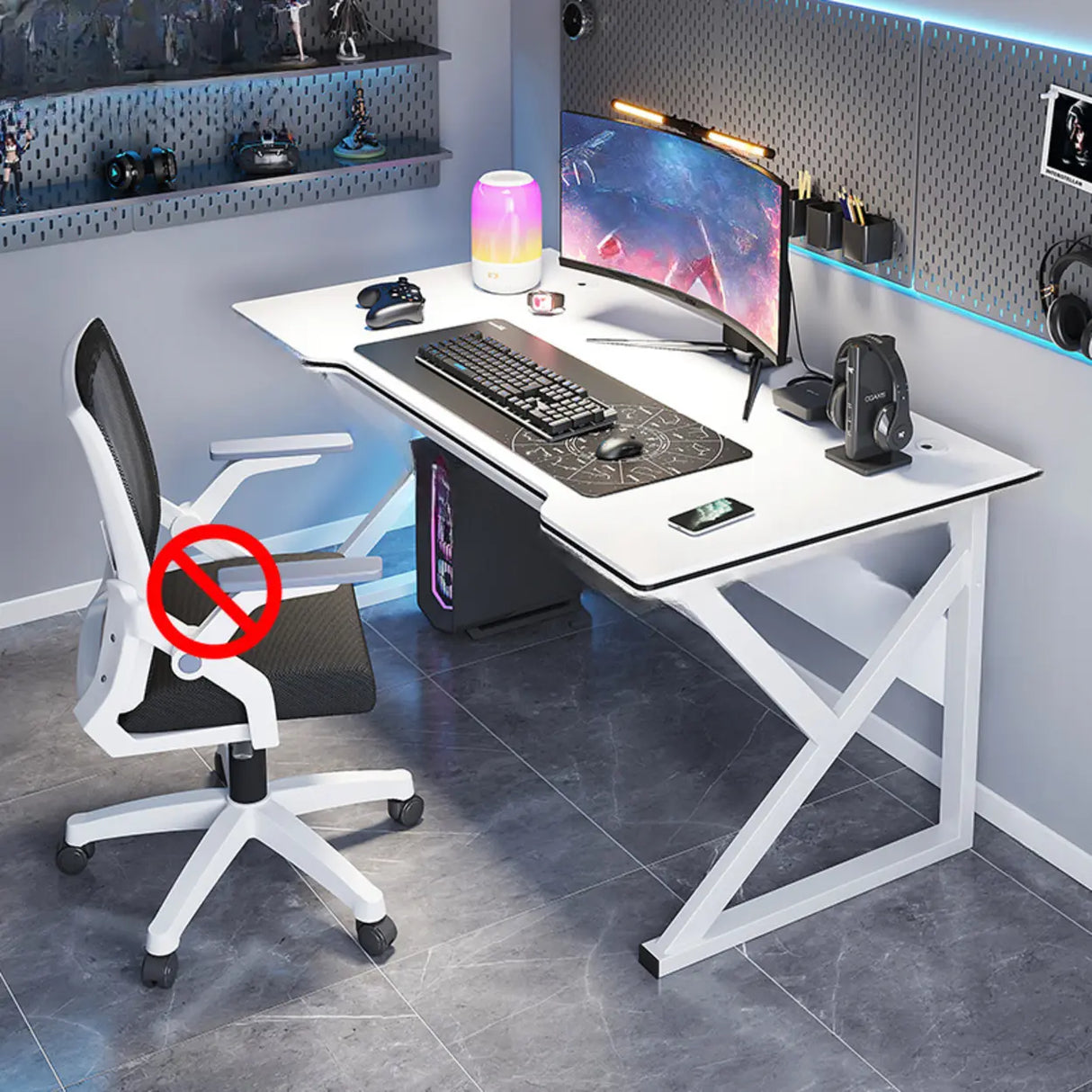 Black Gaming Desk with Steel Frame for Two People Image - 7