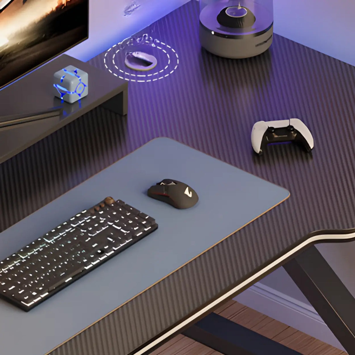 Black Gaming Desk with Steel Frame for Two People Image - 8
