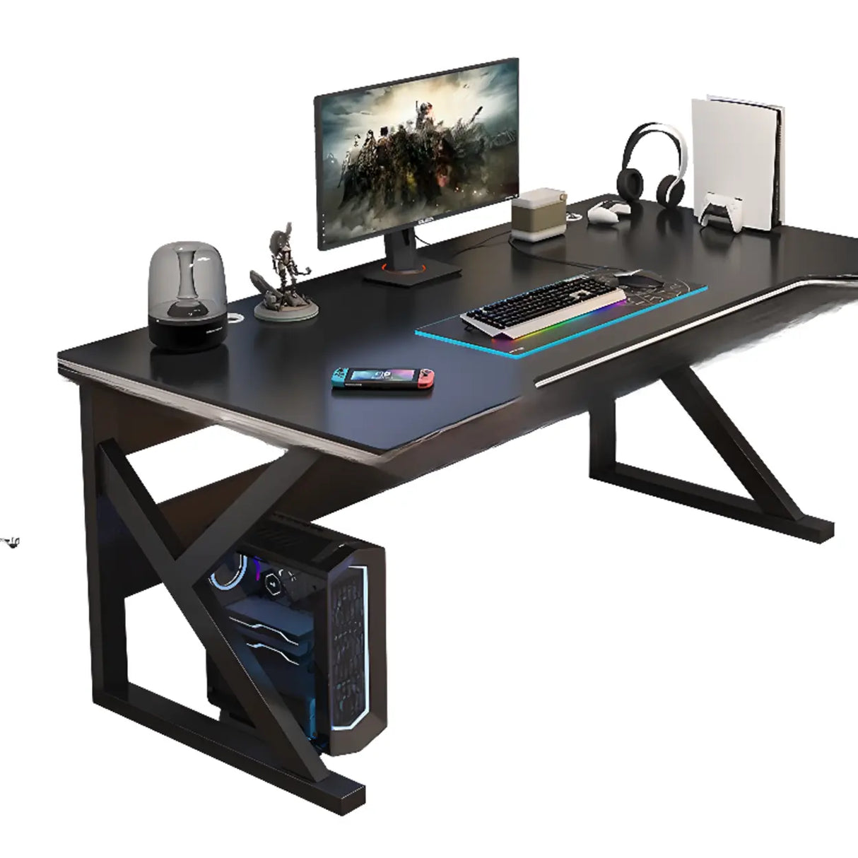 Black Gaming Desk with Steel Frame for Two People Image - 9