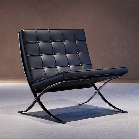 Black Genuine Leather Cross Base Tufted Lounge Chair Image - 1