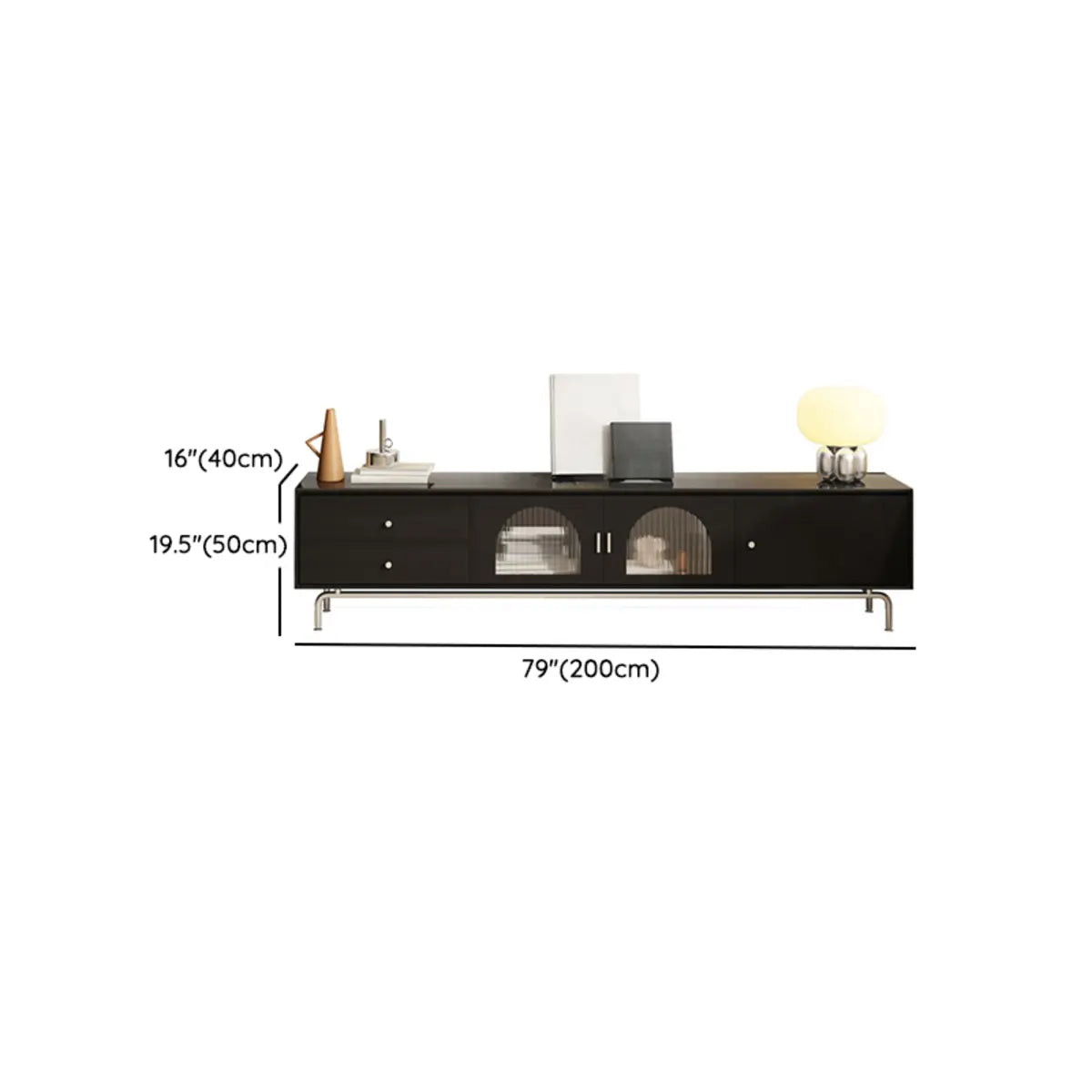 Black Glass Cabinet Drawers Rectangular TV Stand 