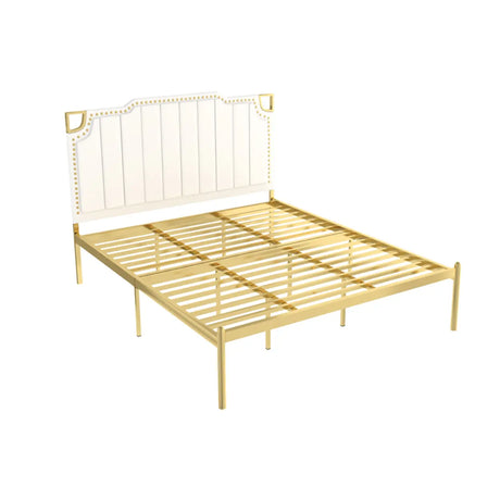 Black-Gold King Modern Alloy Panel Bed with Headboard Image - 2