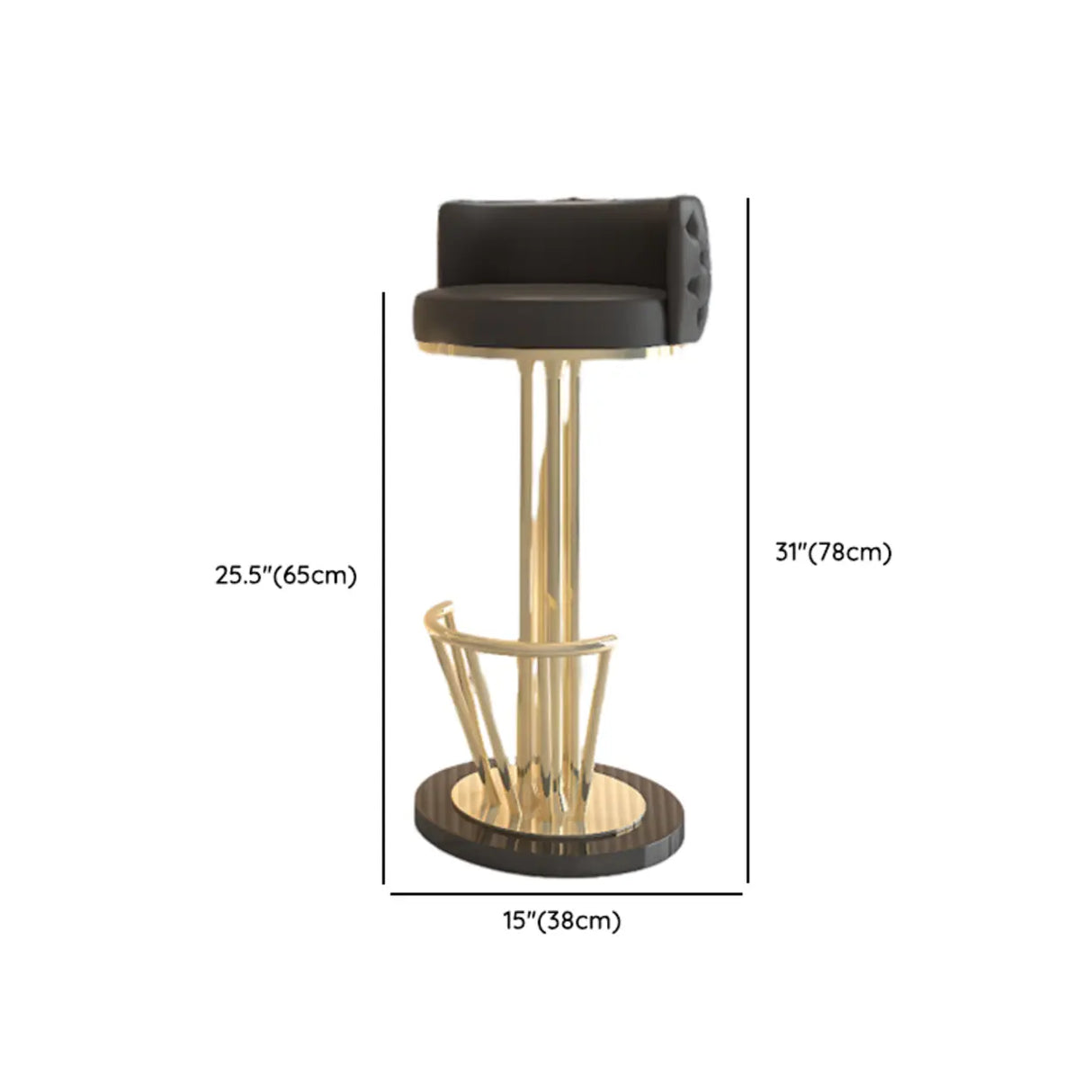 Black-Gold Round Leather Metal Pedestal Bar Stools 