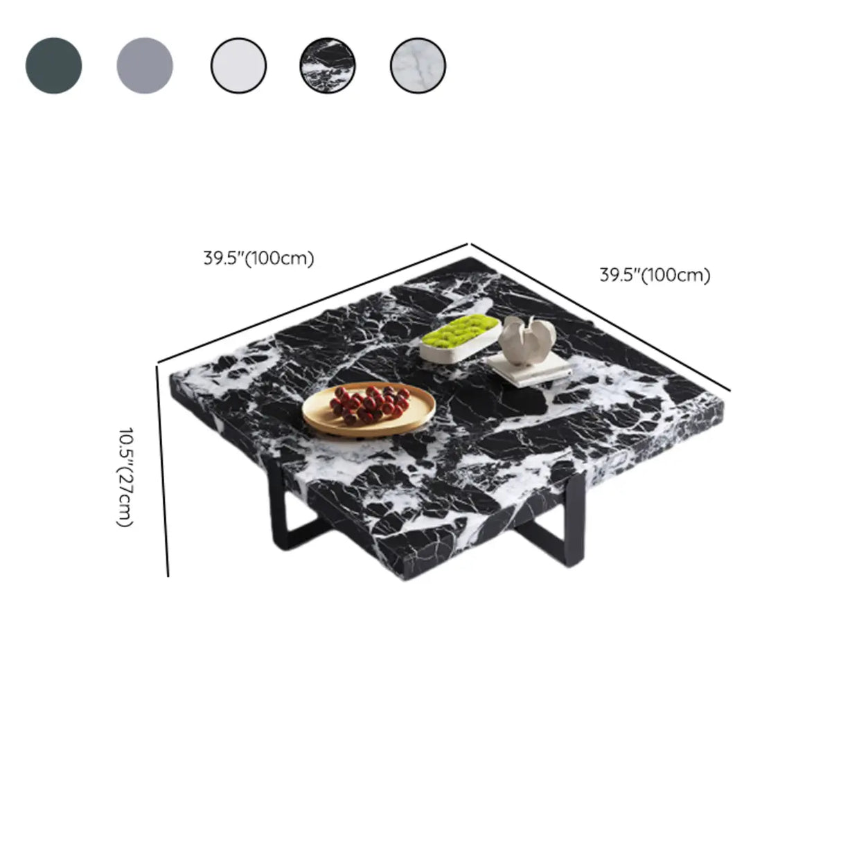 Black Green Square Marble Stainless Steel Coffee Table Image - 13