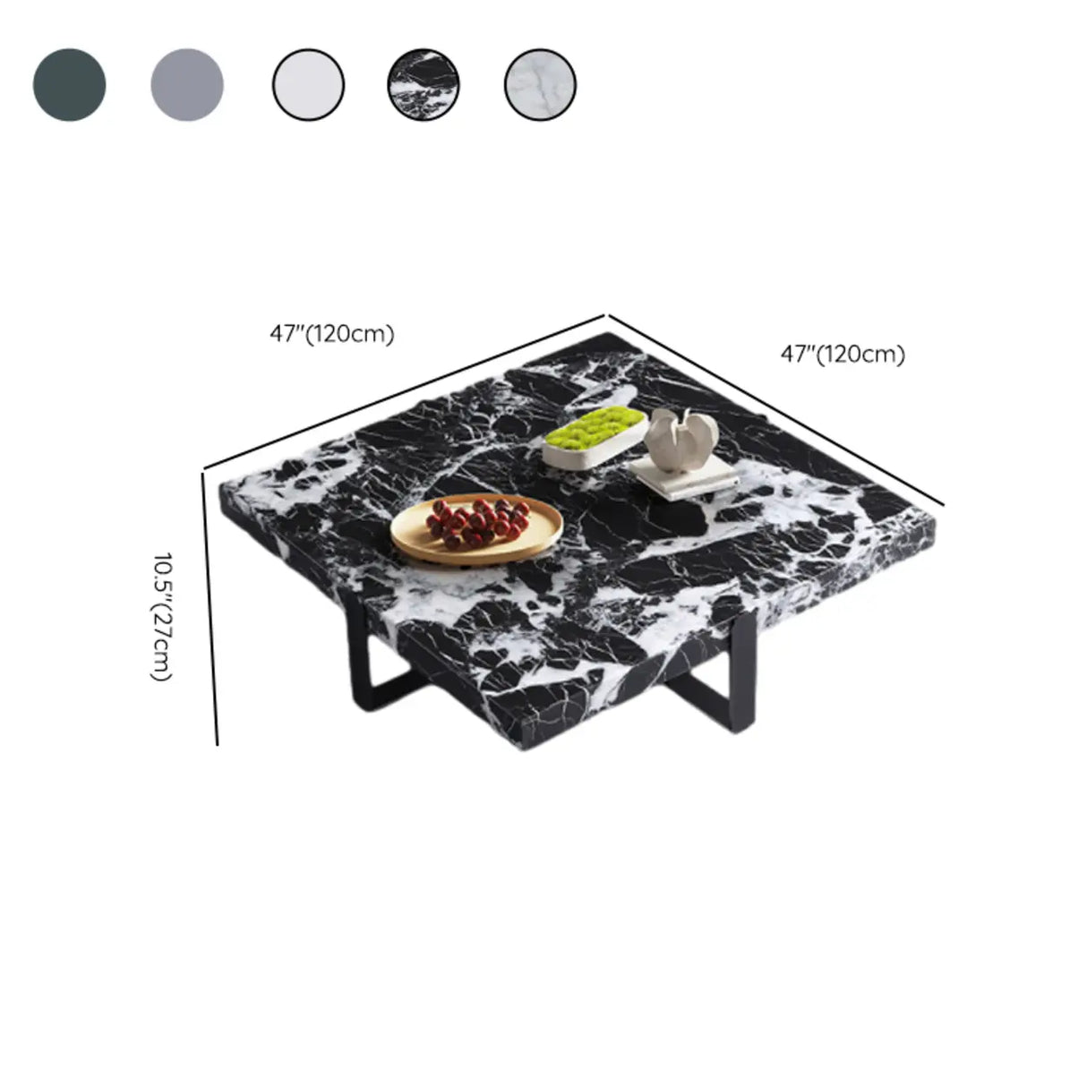 Black Green Square Marble Stainless Steel Coffee Table Image - 14
