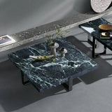 Black Green Square Marble Stainless Steel Coffee Table Image - 1