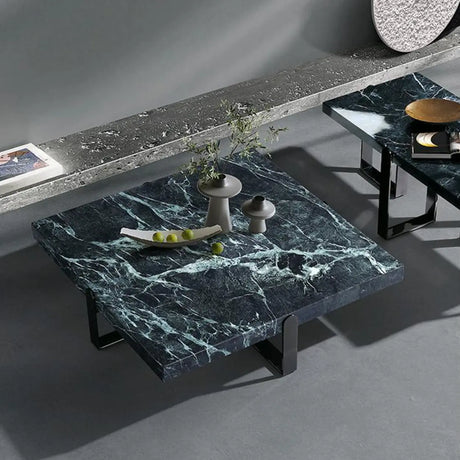 Black Green Square Marble Stainless Steel Coffee Table Image - 1