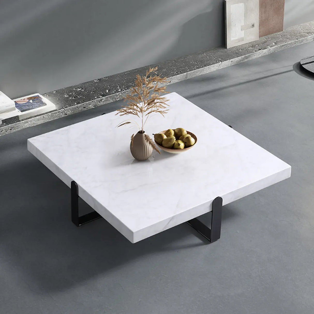 Black Green Square Marble Stainless Steel Coffee Table Image - 5