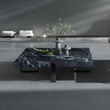 Black Green Square Marble Stainless Steel Coffee Table Image - 7
