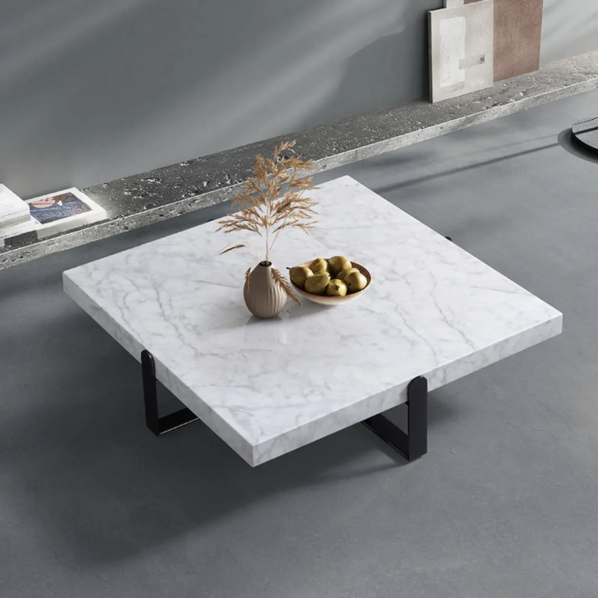 Black Green Square Marble Stainless Steel Coffee Table Image - 9