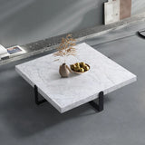 Black Green Square Marble Stainless Steel Coffee Table Image - 9