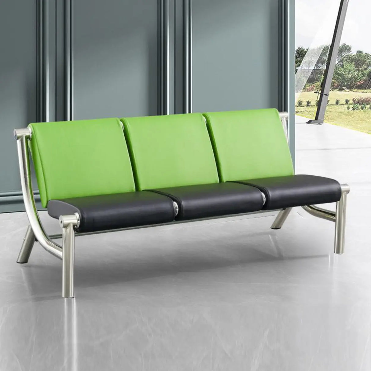 Black Green Stain Resistant Faux Leather Beam Seating Image - 1