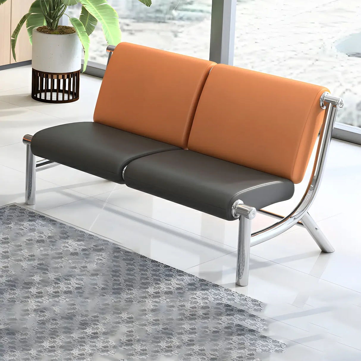 Black Green Stain Resistant Faux Leather Beam Seating Image - 13