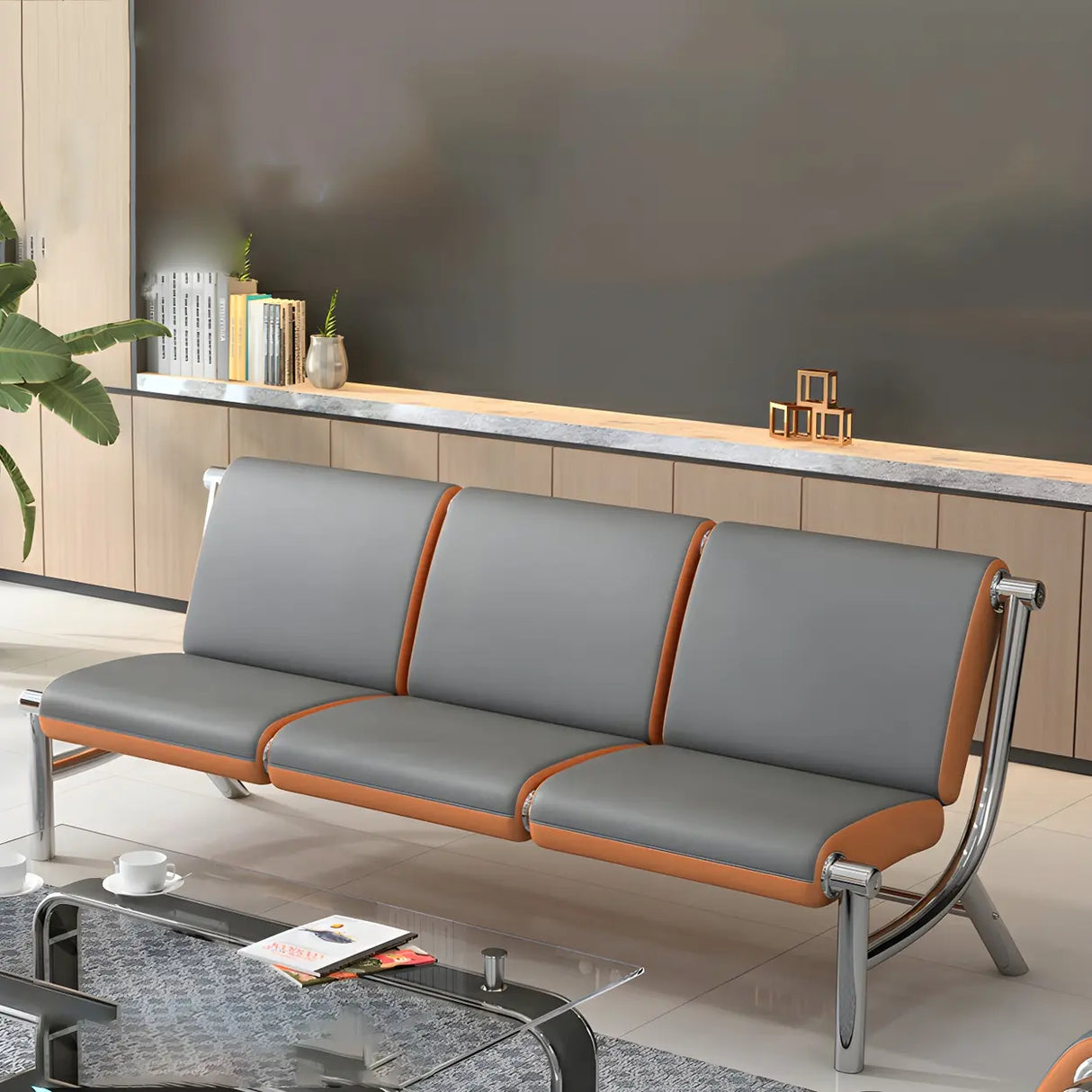Black Green Stain Resistant Faux Leather Beam Seating Image - 17