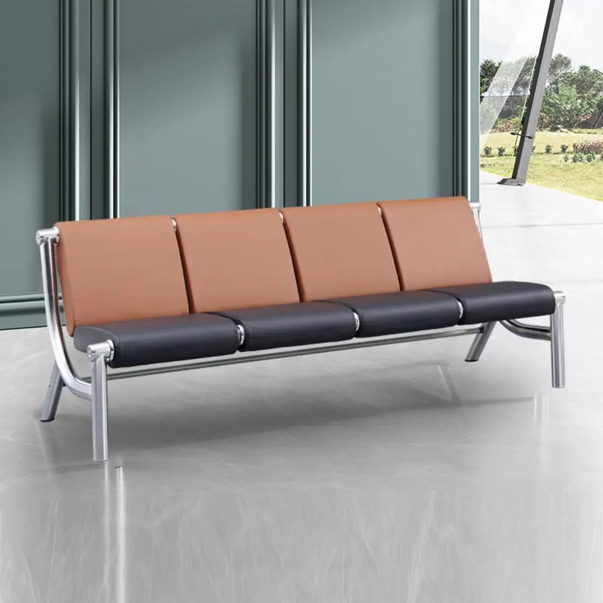 Black Green Stain Resistant Faux Leather Beam Seating Image - 4