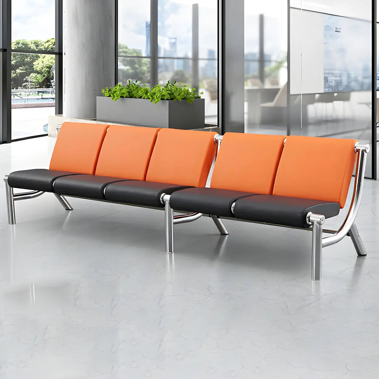 Black Green Stain Resistant Faux Leather Beam Seating Image - 7