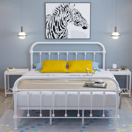 Black Headboard and Footboard Queen Metal Frame Slat Bed Image - 2