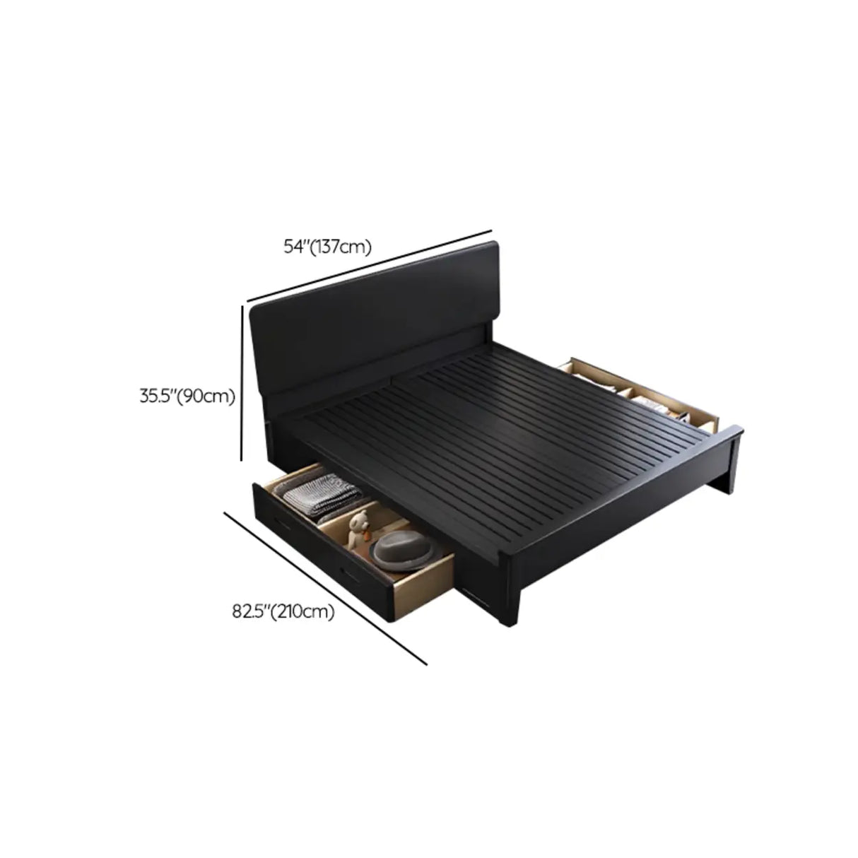 Black Headboard Queen Storage Includes Bed with Drawers Image - 16