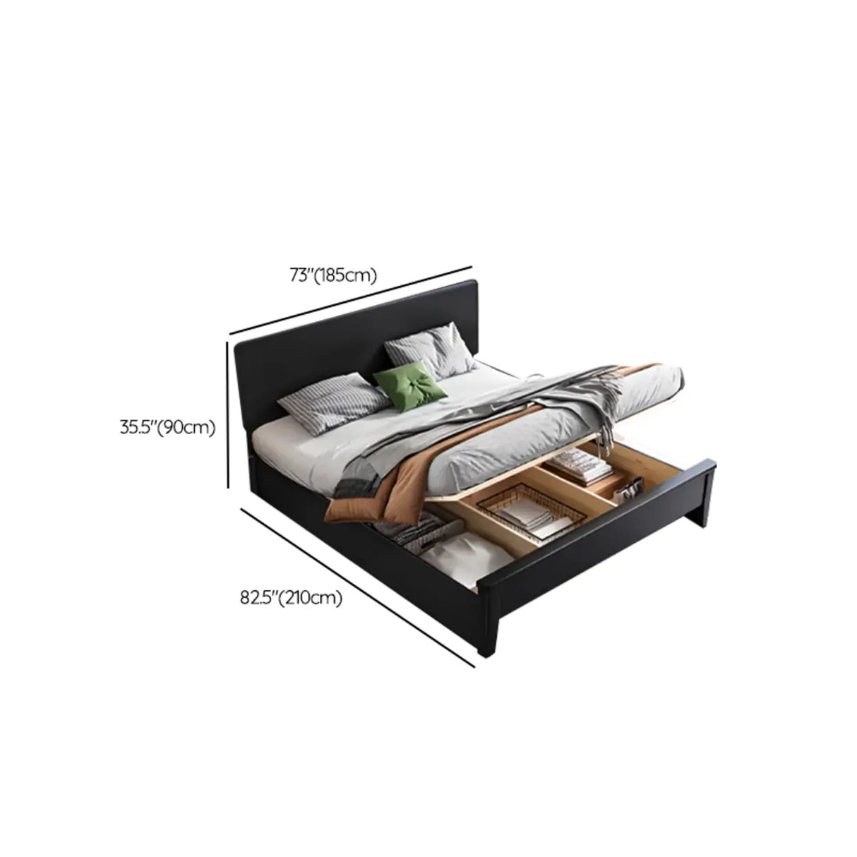 Black Headboard Queen Storage Includes Bed with Drawers Image - 21