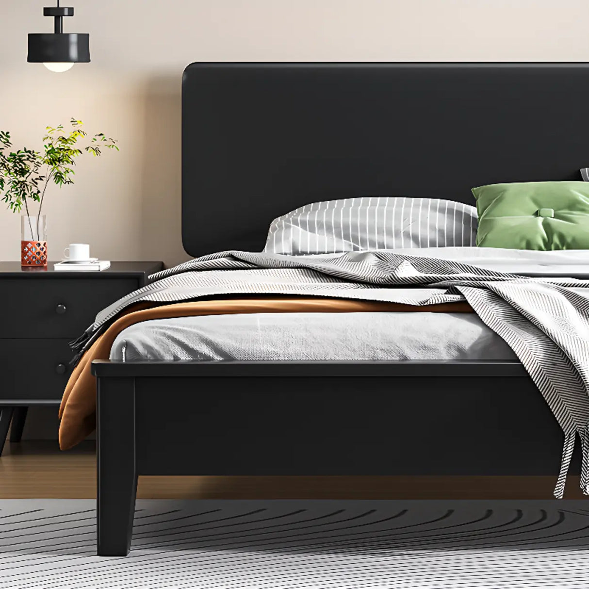 Black Headboard Queen Storage Includes Bed with Drawers Image - 6