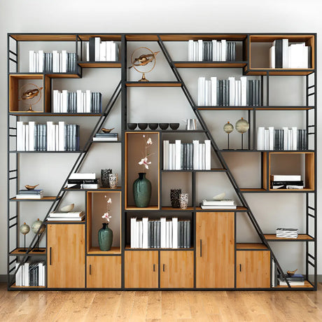 Black Industrial Geometric Iron Frame Open Bookcase Image - 1
