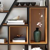 Black Industrial Geometric Iron Frame Open Bookcase Image - 11