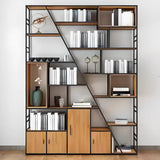 Black Industrial Geometric Iron Frame Open Bookcase Image - 15