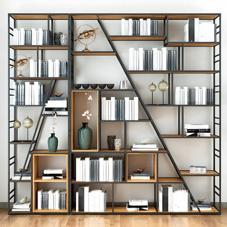 Black Industrial Geometric Iron Frame Open Bookcase Image - 2