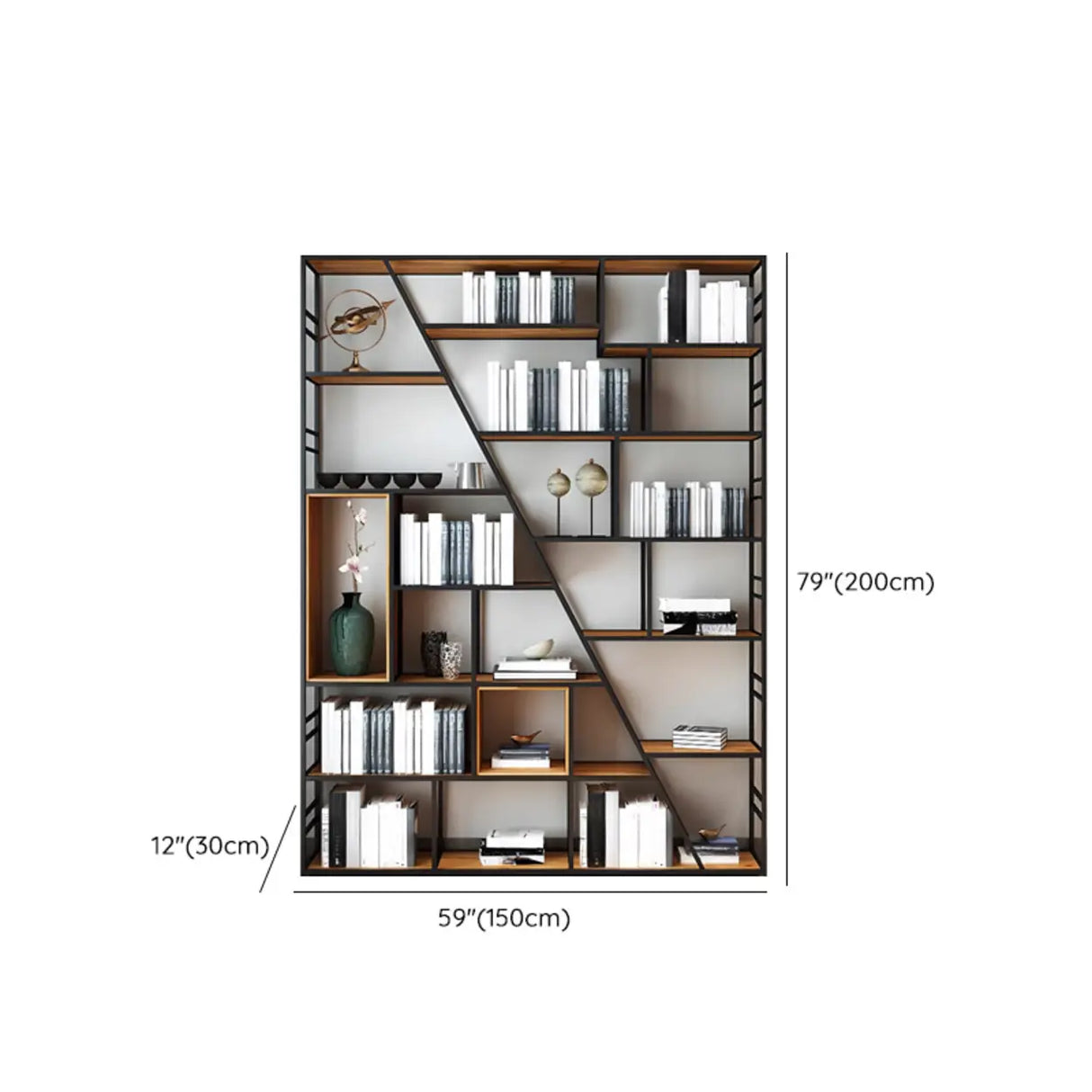 Black Industrial Geometric Iron Frame Open Bookcase Image - 22