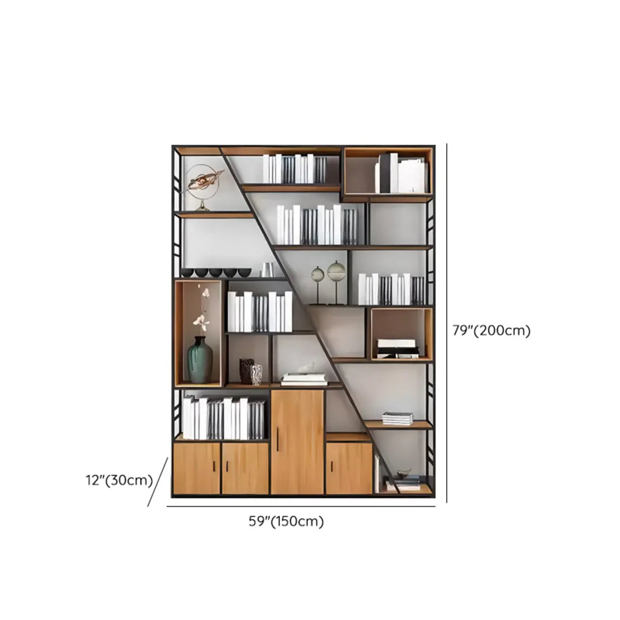 Black Industrial Geometric Iron Frame Open Bookcase Image - 23