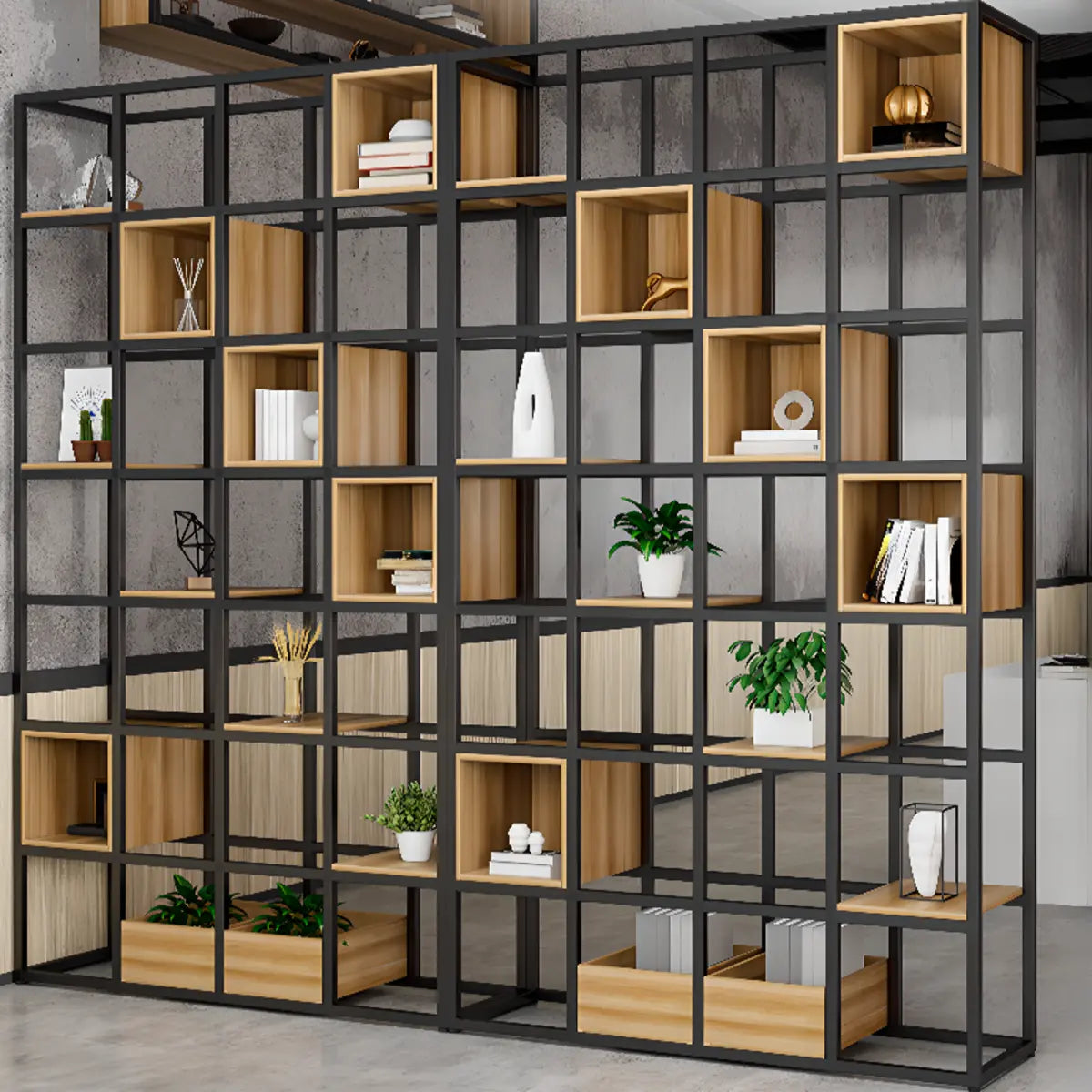 Black Industrial Open Etagere Metal Large Bookshelf Image - 1