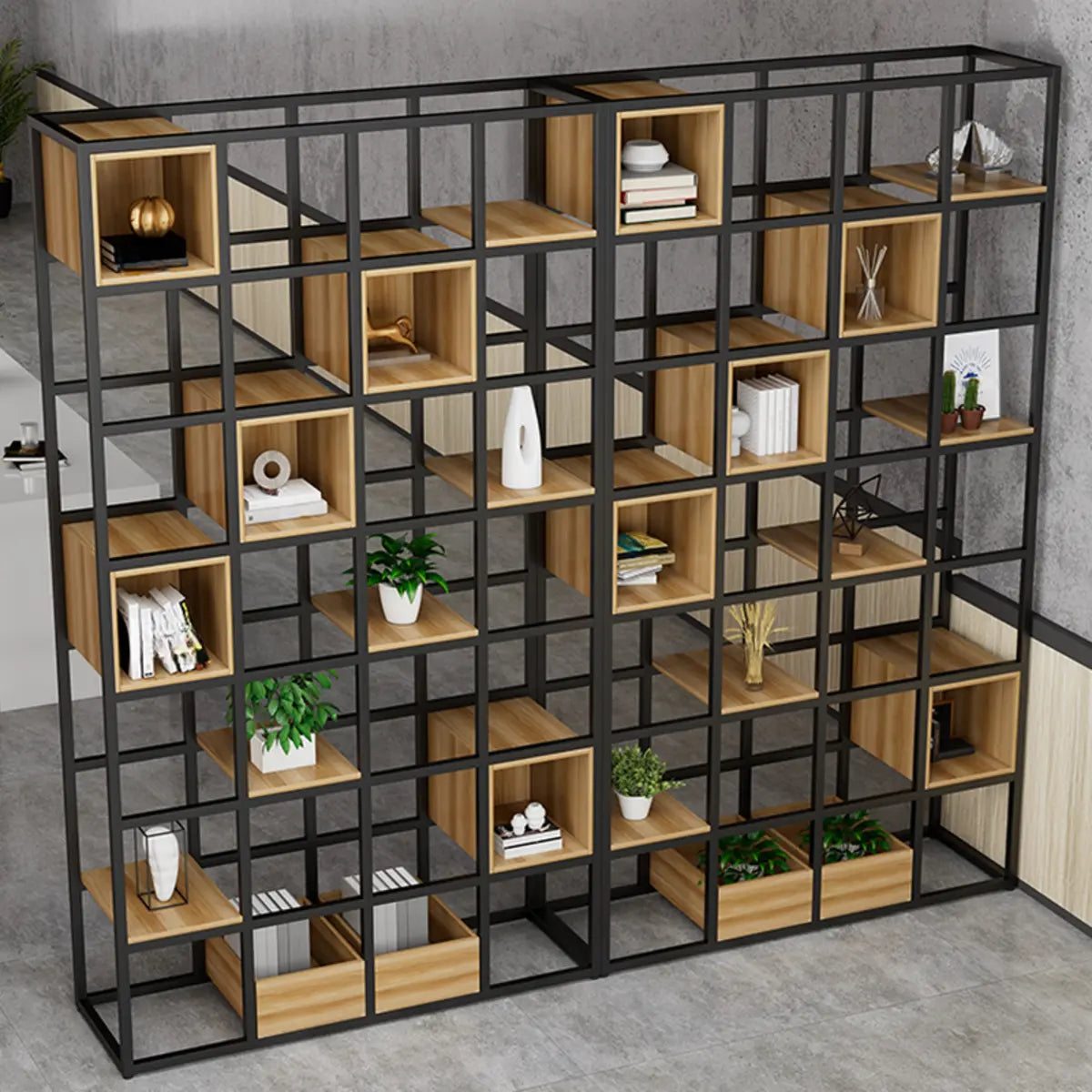 Black Industrial Open Etagere Metal Large Bookshelf Image - 11