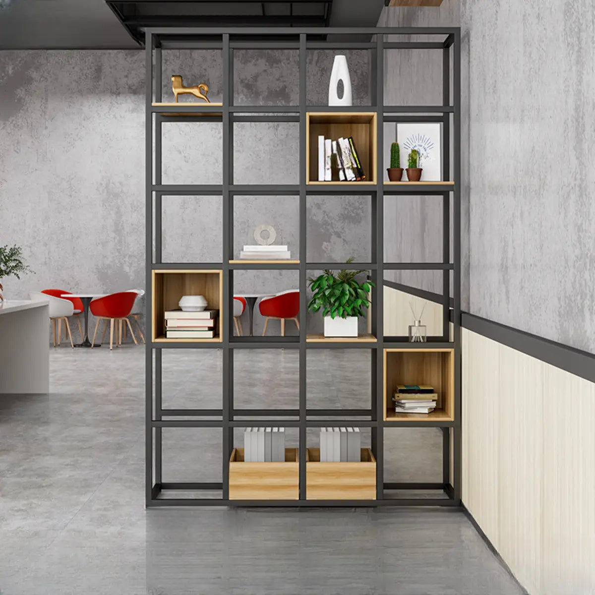 Black Industrial Open Etagere Metal Large Bookshelf Image - 12