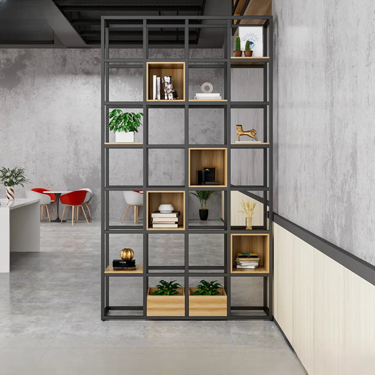 Black Industrial Open Etagere Metal Large Bookshelf Image - 13
