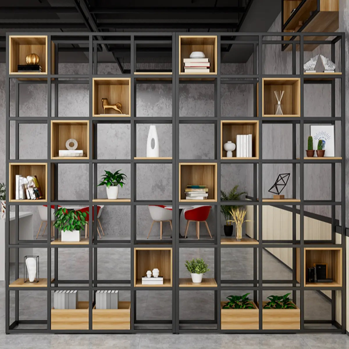 Black Industrial Open Etagere Metal Large Bookshelf Image - 14