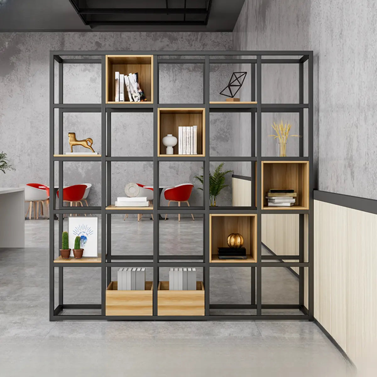 Black Industrial Open Etagere Metal Large Bookshelf Image - 15