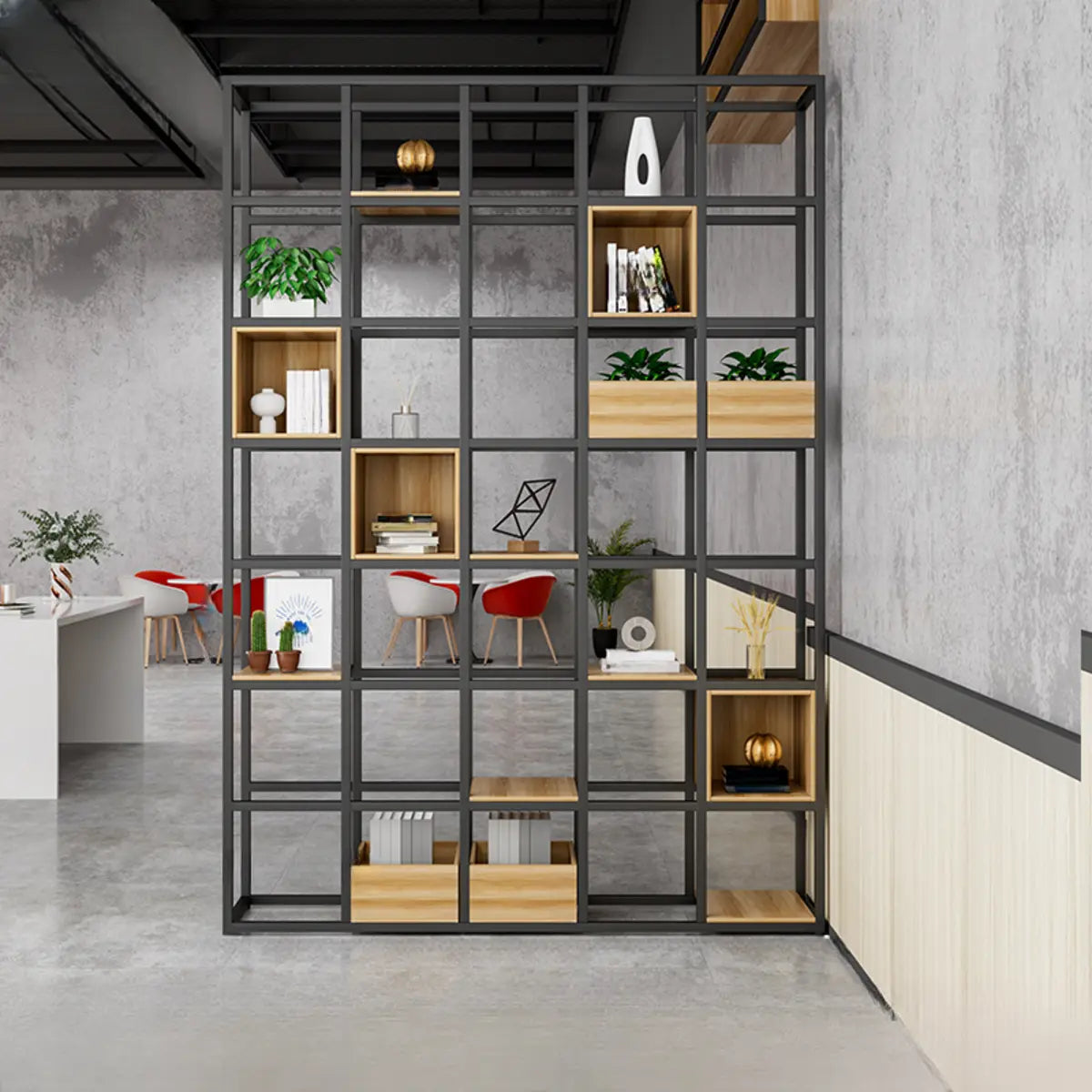 Black Industrial Open Etagere Metal Large Bookshelf Image - 17