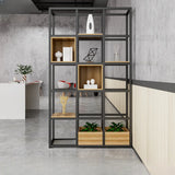 Black Industrial Open Etagere Metal Large Bookshelf Image - 2
