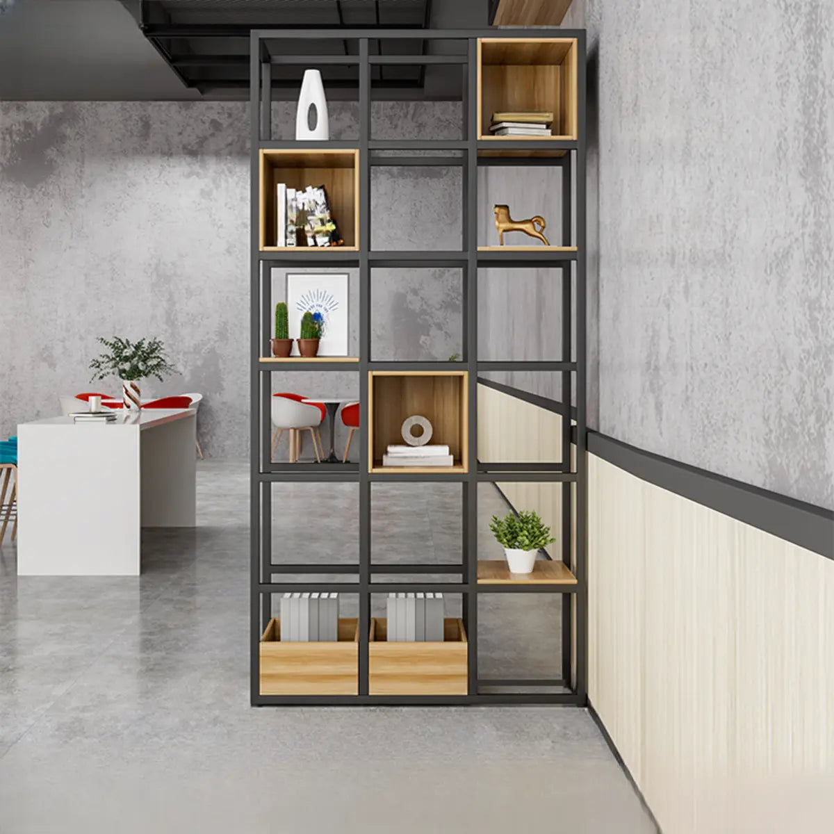 Black Industrial Open Etagere Metal Large Bookshelf Image - 3