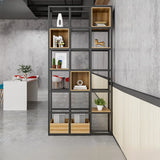 Black Industrial Open Etagere Metal Large Bookshelf Image - 3