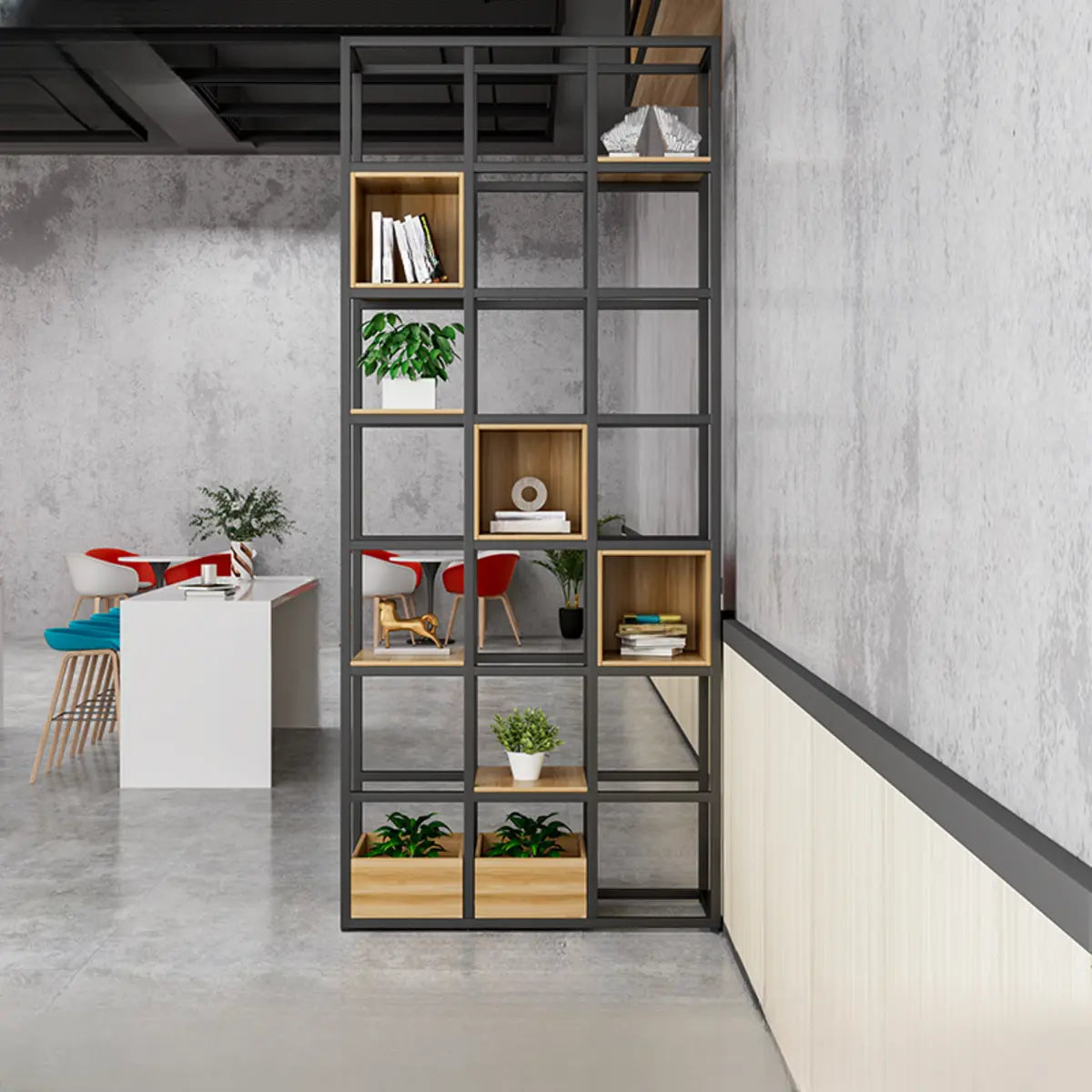 Black Industrial Open Etagere Metal Large Bookshelf Image - 6