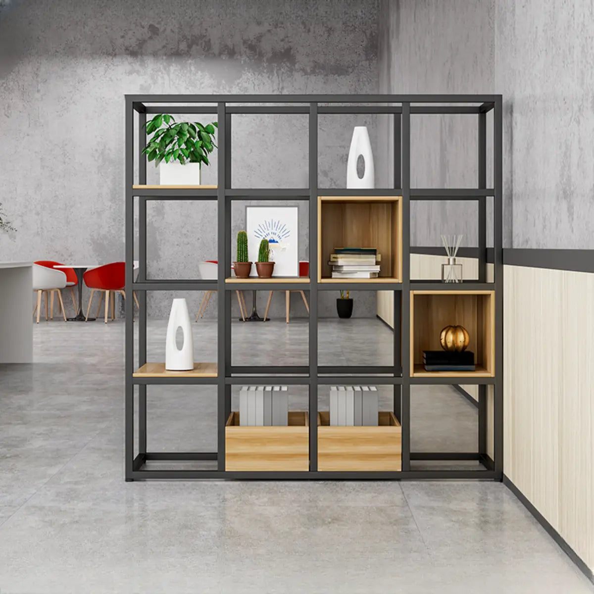Black Industrial Open Etagere Metal Large Bookshelf Image - 8