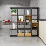 Black Industrial Open Etagere Metal Large Bookshelf Image - 8