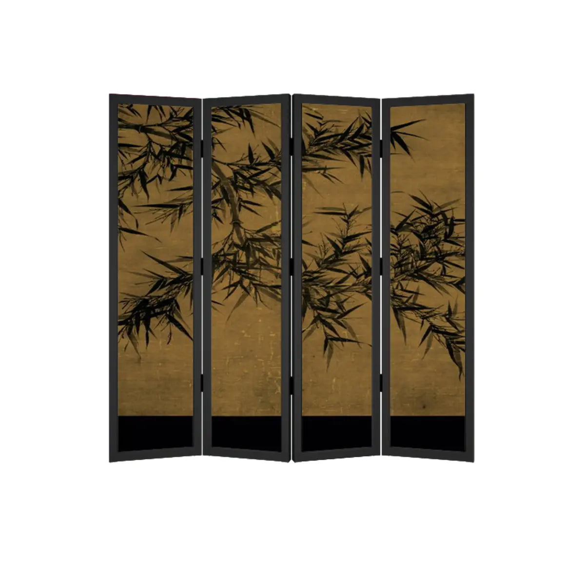 Black Ink Bamboo Abstract Folding Gauze Room Divider Screen Image - 3
