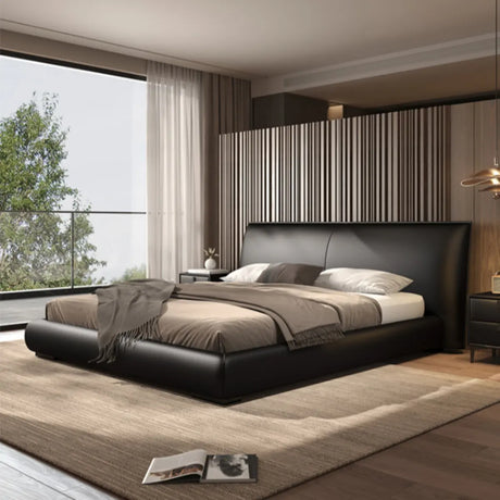 Black King Comfort Leather Upholstered Headboard Bed Image - 1