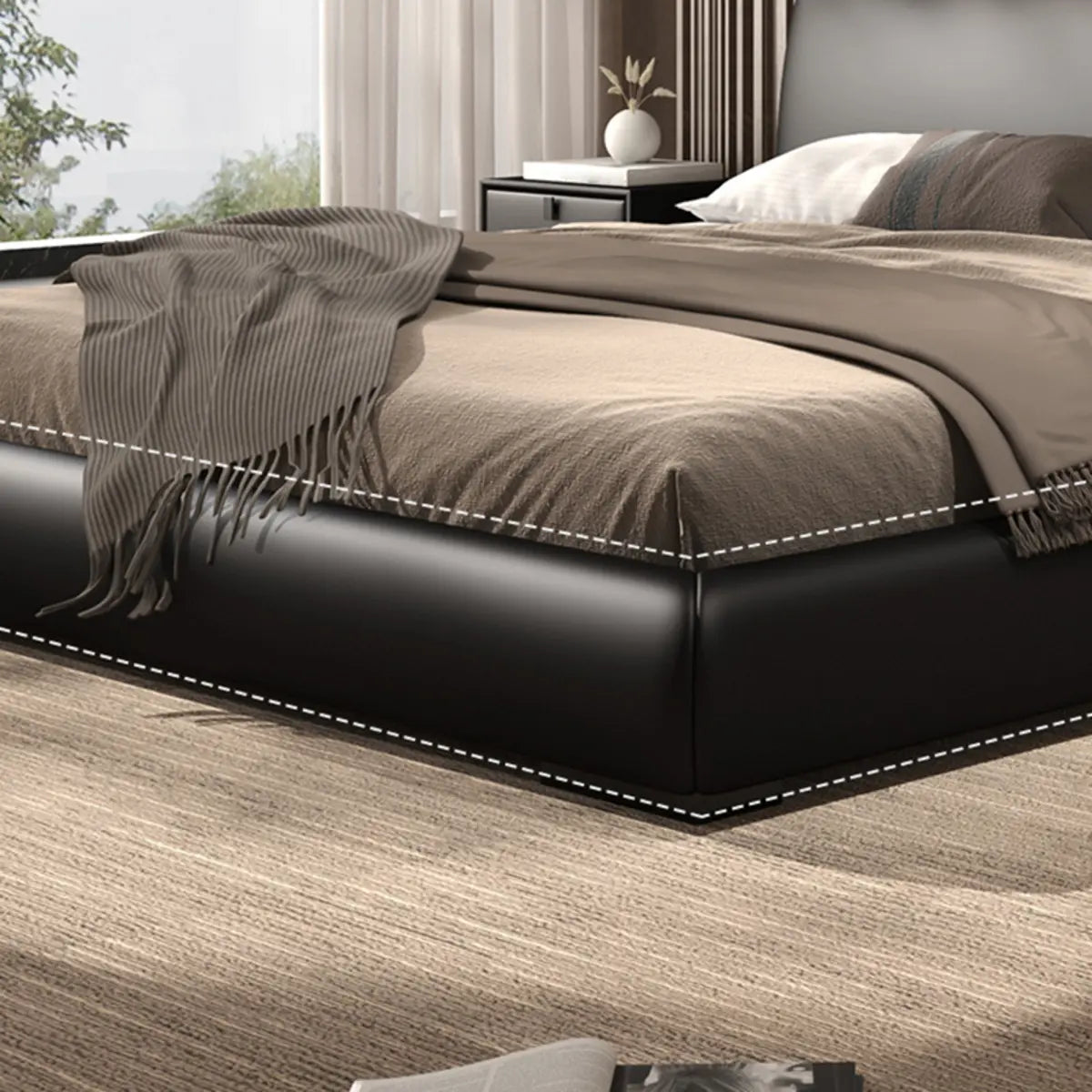 Black King Comfort Leather Upholstered Headboard Bed Image - 10