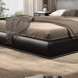 Black King Comfort Leather Upholstered Headboard Bed Image - 10