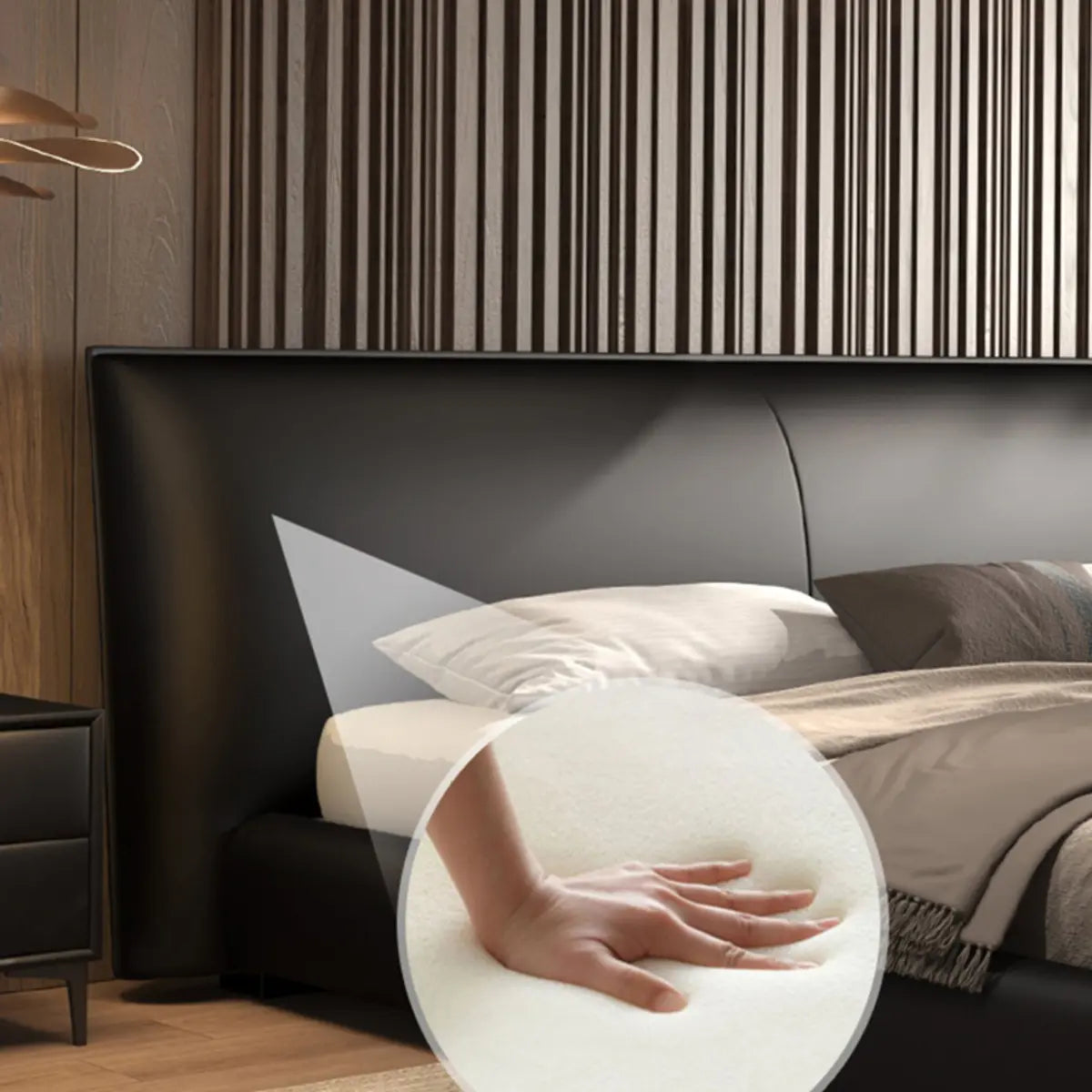 Black King Comfort Leather Upholstered Headboard Bed Image - 11